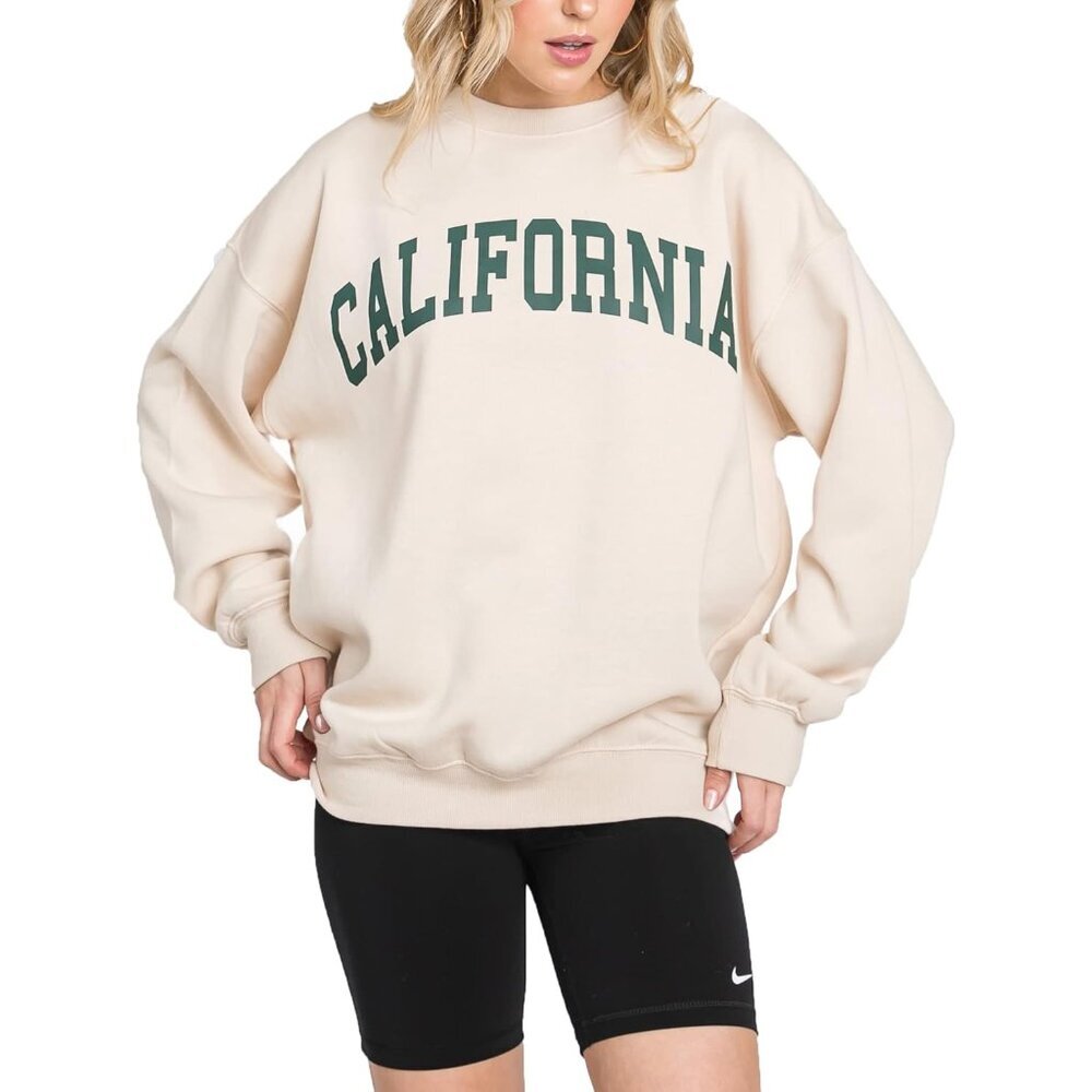 Women's Fleece Sweatshirt California Print Loose Fit Cotton Polyester Small